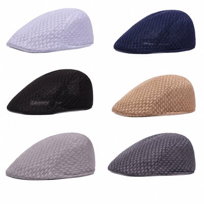 Witte beige zwarte pet heren set van 6 flat caps ademend mesh patroon casual mutsen met klep retro stijl