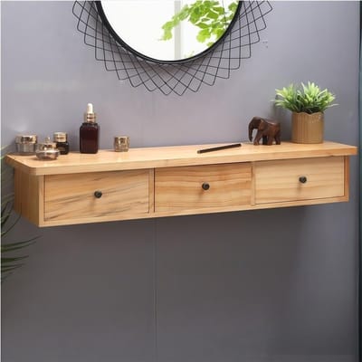 Kaptafel Hout - Wandmeubel Bureau - Slaapkamer Opbergen - Ruimtebesparend Ontwerp - 65 cm Breed - Natuurlijk