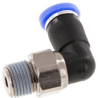 4mm & R1/8'' L-stuk Draaidoorvoer Insteek Buitendraad Vernikkeld Messing/PBT NBR