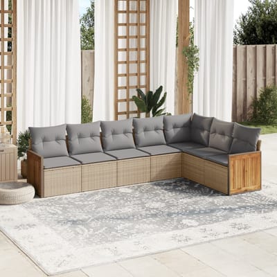vidaXL - 7-delige - Loungeset - met - kussens - poly - rattan - beige