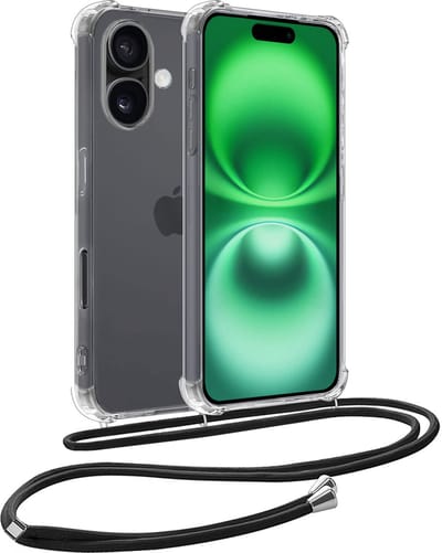 Hoesje Geschikt voor Apple iPhone 16 - Met Koord - Shock Proof - Siliconen Case - Back Cover - Telefoonkoord - Telefoon Hoes Shockproof - Telefoonketting - Transparant