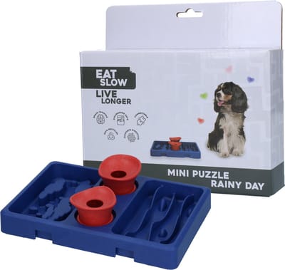 Eat Slow Live Longer Mini Puzzel Rainy Day – 13 x 19 cm – Uitdagende Hondenpuzzel – Speelgoed voor Honden – Beloning – Intelligentie – Te vullen met snacks - Anti-schrok voerbak