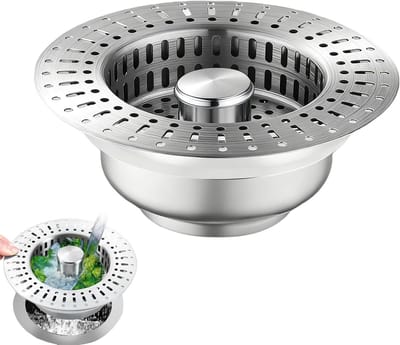 RVS Afvoerzeef met Siliconen Dichtingen, Insecten- en Geurvrije Pop-up Plug voor Keuken, Badkamer en Toilet (Buitendiameter 11 cm)