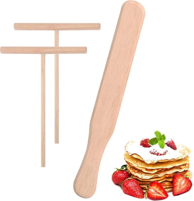 Famanu - Crêpe Spreider Set Hout, 2 stuks deegverdeler met houten spatel, T-vorm pannenkoekenstok voor crêpes, omeletten en galettes, duurzaam keukengerei