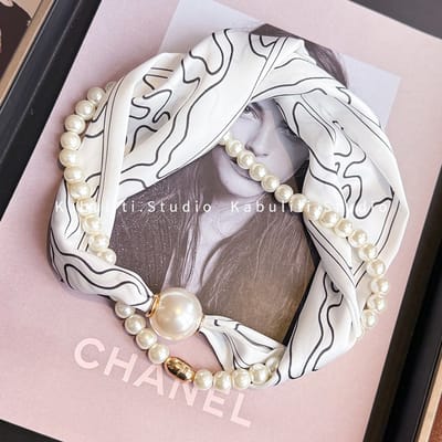 Zijden Sjaal - Nekband Parel Sjaal - Dames - Lange strook Magnetische Snap Decor Hanger Sjaal - Stijl 5