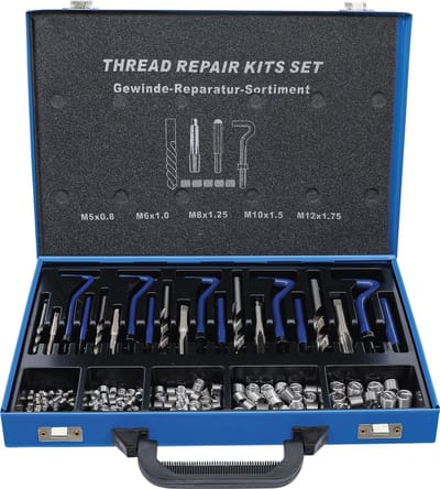 BGS Schroefdraadreparatieset - metalen koffer - Blauw - M5-M12 - Inclusief tappen, boren, montage-apparaten en veren