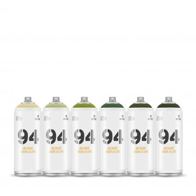 MTN94 spuitbussen pakket - 6x Camo Tinten - Lage druk, matte afwerking graffiti spuitverf - 400ml