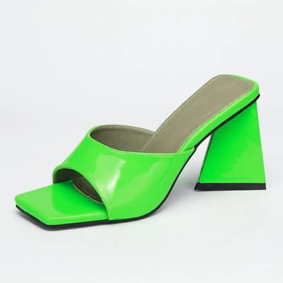 Nieuwe CandyWomen Zomer Kleur Visbek Dikke Hak Vierkante Neus Leer Felle Kleur Luxe Outdoor Slippers 39 green
