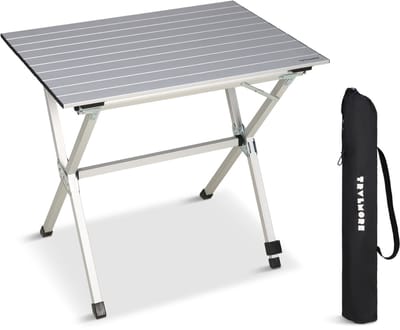 TRVLMORE Campingtafel - 80x58x71 cm - Lichtgewicht met Aluminium Frame - Vouwtafel Verstelbaar - Kampeertafel - Klaptafel - Zilver