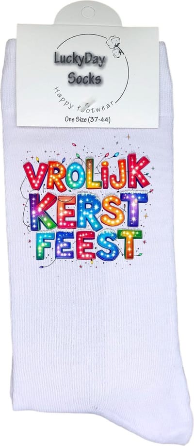 Vrolijk kerstfeest - Leuke sokken - Modern kerst - Grappige sokken - Kerstcadeau - LuckyDay Socks - Kerstsokken - Foute kerst sokken - Leuk kerst cadeau - Cadeau tip - Voor hem - Voor haar - Unisex - Maat 37-44