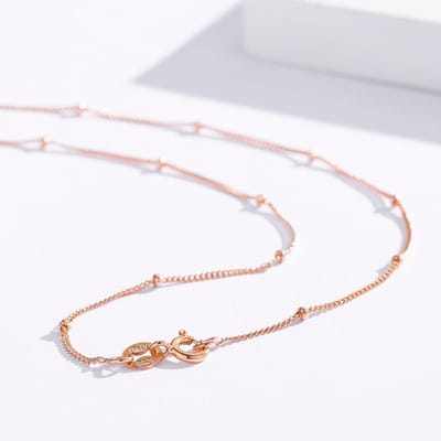 Collier à chaîne fine en argent sterling 925 de 14 à 35 pouces avec perles de couleur or rose pour femmes et filles 45cm white