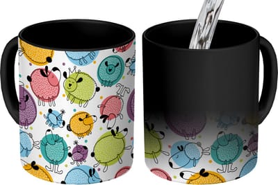Magische Mok - Foto op Warmte Mokken - Koffiemok - Schapen - Stippen - Patronen - Magic Mok - Beker - 350 ML - Theemok