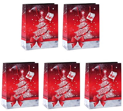 Grote papieren cadeauzakjes 33 x 26 cm – Set van 5 rode kerstzakjes