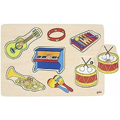 Steekpuzzel met geluid: MUZIEKINSTRUMENTEN 30x21x3,4cm, met geluid instrumenten, 5-delig, hout, batterijen inbegrepen 2xAAA, 1+