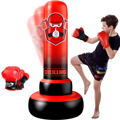 Dailygoods - NZQXJXZ Opblaasbare bokszak voor kinderen, 66 inch, stabiele vrijstaande boksdummy met bokshandschoenen, speelgoed voor jongens en meisjes