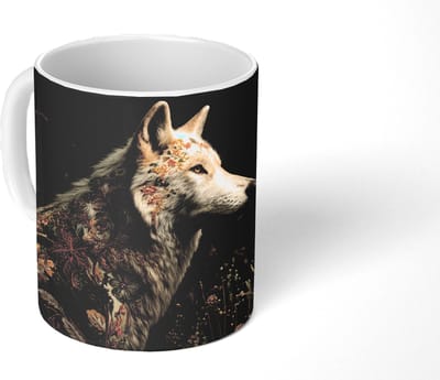 Mok - Koffiemok - Wolf - Bloemen - Natuur - Mokken - 350 ML - Beker - Koffiemokken - Theemok