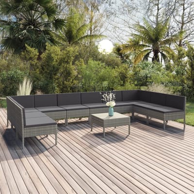vidaXL - 11-delige - Loungeset - met - kussens - poly - rattan - grijs