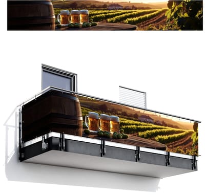Balkonscherm 500x75 cm - Balkonposter Bier - Hop - Landschap - Balkon scherm decoratie - Balkonschermen - Balkondoek zonnescherm