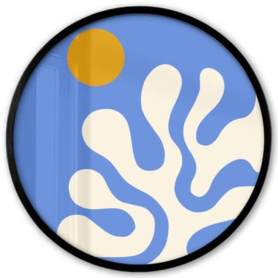 Poster in lijst Rond - Fotolijst 40x40 cm - Posters - Minimalistisch - Organisch patroon - Blauw - Ronde posterlijst zwart - Decoratie - Wanddecoratie woonkamer - Muurdecoratie slaapkamer