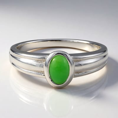 Cavill - Zilveren ring - 925 Sterling Zilver - Keizerlijk chrysopraas 0,37 ct ovaal cabochon - Stijlvolle groene damesring maat 17