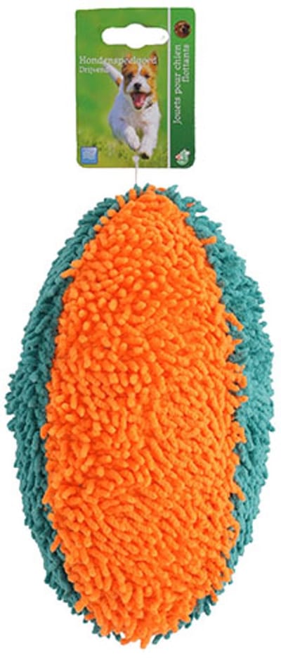 Boon Honden Speelgoed - Rugbybal Softnop Met Piep - Kleur: blauw/oranje - 19 cm
