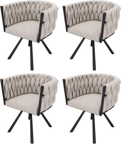 Linnen eetkamerstoelen - set van 4 - eenpersoons luxe woonkamer slaapkamer draaistoel - lounge draaistoel - beige en zwart
