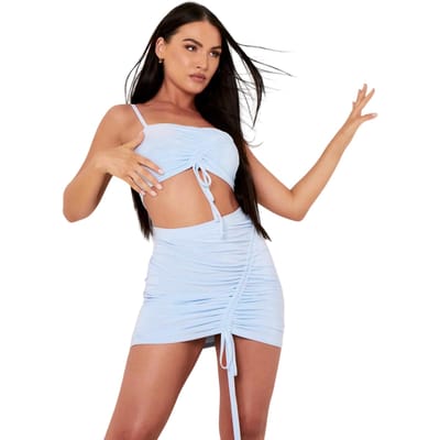 Missy Empire Crop-top met ruches voor dames, strakke pasvorm (Blauw)