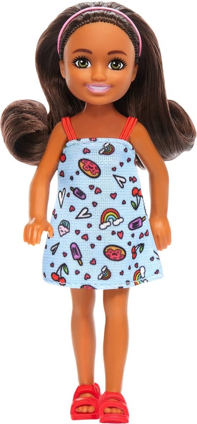 Barbie Chelsea Doll Wearing Removable Blue Dress With Brown Hair