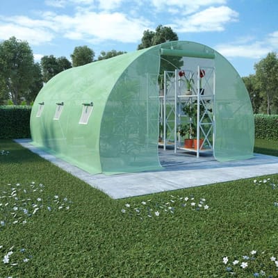 Tuinkas Polycarbonaat - Kas Groente - Planten Beschermen - Verstevigd PE Doek - 450 x 300 x 200 cm - Groen