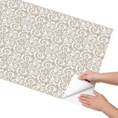 Coloray Meubel Wrap Folie - Beige Meubelfolie - 65x130 cm - Decoratiefolie Klassiek patroon - Meubel Wrap Folie - Klassiek Meubelfolie - Plakfolie Meubels - Keuken decoratie - Achtergronden en patronen