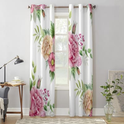 Boeketten Met Bloemen Rozen Raamgordijn Voor Woonkamer Slaapkamer Decoratie Gordijnen Luxe Keuken Valgordijnen 135W x 115H(cm) x1