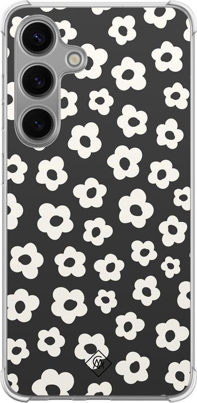 Casimoda® hoesje - Geschikt voor Samsung Galaxy S24 Plus - Retro Bloempjes - Shockproof case - Extra sterk - TPU/polycarbonaat - Zwart, Transparant