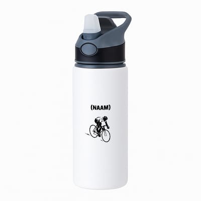 Hacebo® - wielrenner met je eigen naam waterfles met rietje zwart - Wielrennen - sport liefhebbers - mensen die houden van wielrennen - verjaardagscadeau - verjaardag - cadeau - kado - geschenk - gift - water fles - 650ML