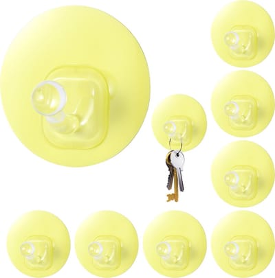 Uten Handdoekhaakjes Zelfklevend - 10 Stuks - Zelfklevende Haakjes - Wandhaak - Ophanghaken voor Keuken of Badkamer - 11 Lbs Draagvermogen - Transparant/Geel