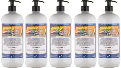 Bodylotion Sweet Orange & Cedarwood 1 Liter - met gratis pomp - set van 5 stuks - Voordeelverpakking