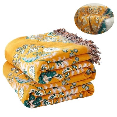 KZQ 100% Katoen Deken Boho Ultra Zacht, Omkeerbare Deken met Dubbelzijdige Vogel en Bloem Borduurwerk, 150 x 200 cm Ademend All Seasons Dekbed voor Bank Bed, Sprei met Franjes, Lichtgewicht Decoratie Hondenkussen Stijl 3
