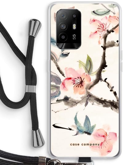 Case Company® - Hoesje met koord geschikt voor Oppo A94 5G hoesje met Koord - Japanse bloemen - Telefoonhoesje met Zwart Koord - Bescherming aan alle Kanten en Over de Schermrand
