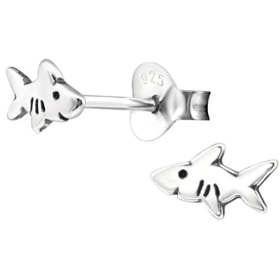 Joy|S - Zilveren haai oorbellen - 7 x 4 mm - zilver geoxideerd - kinderoorbellen