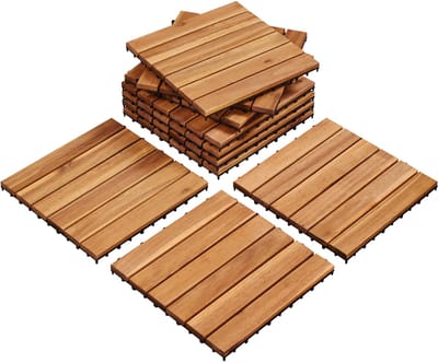 Yaheetech Acacia houten tegels, 30 x 30 cm, set van 10 terrastegels, 0,96 m², kliksysteem, weerbestendig, balkonvloerbedekking, tuintegels voor terras, balkon en tuin, houtkleur
