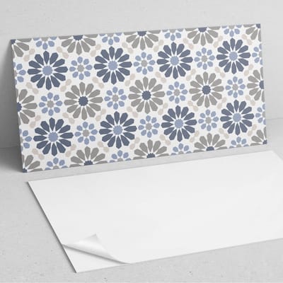Coloray Wandpanelen Zelfklevend - Bloemenpatroon in symmetrie PVC Wandpaneel - 100 cm x 50 cm - Blauw Wandbekleding Zelfklevend - 1 stuk - Mozaïeken Wandpanelen Zelfklevend - Wandpanelen Keuken - Wandpaneel Badkamer