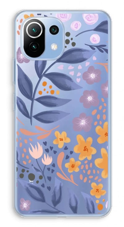 Case Company® - Hoesje geschikt voor Xiaomi Mi 11 Lite hoesje - Flowers with blue leaves - Soft Cover Telefoonhoesje - Bescherming aan alle Kanten en Schermrand