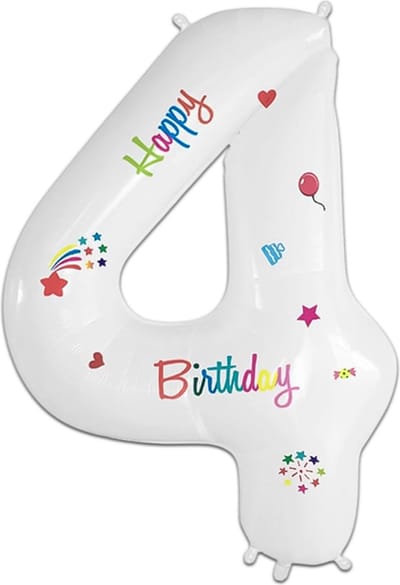LUQ - Cijfer Ballonnen - Cijfer Ballon 4 Jaar Happy Birthday Groot - Helium Verjaardag Versiering Feestversiering Folieballon