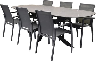 San Francisco Malaga dining tuinset 240x100xH76 cm 7 delig keramiek