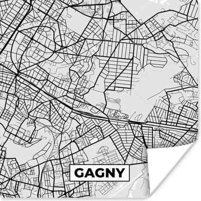 Poster Kaart - Stadskaart - Frankrijk - Gagny - Plattegrond - 100x100 cm XXL