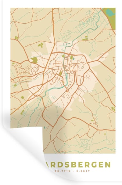 Muurstickers - Sticker Folie - Geraadsbergen - Stadskaart - Plattegrond - Kaart - Vintage - 20x30 cm - Plakfolie - Muurstickers Kinderkamer - Zelfklevend Behang - Zelfklevend behangpapier - Stickerfolie