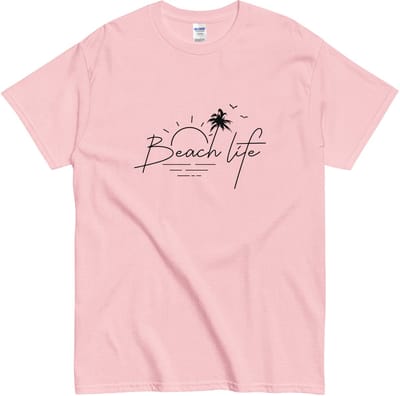 Beach Life T Shirt Dames en Heren - Minimalistisch Design Strand Leven - Roze - S