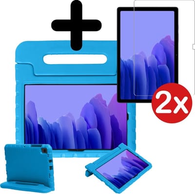 Hoesje - Geschikt voor Samsung Galaxy Tab A7 (2020) - Met 2x Screenprotector - Kinderhoes - Shockproof Bumper - Kidsproof Case - Tablethoes - Kinder Hoes Cover - Blauw