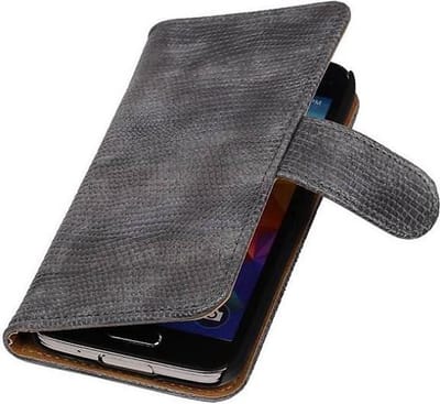 Hagedis Bookstyle Wallet Case Hoesje Geschikt voor Samsung Galaxy S5 mini G800F Grijs