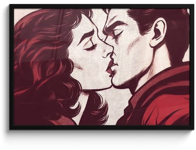 Poster in lijst - Fotolijst 90x60 cm - Posters - Kussen - Personen - Retro - Bordeaux - Posterlijst zwart - Decoratie - Wanddecoratie woonkamer - Muurdecoratie slaapkamer