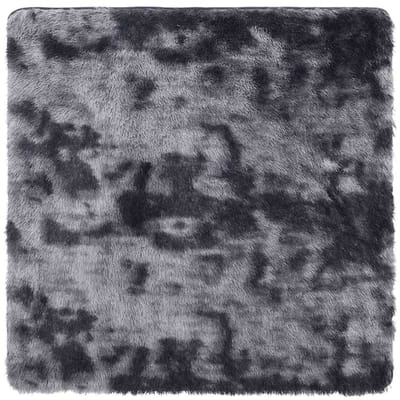 vidaXL - Hoogpolig - vloerkleed - NAVARRA - 120x120 - cm - polyester - donkergrijs